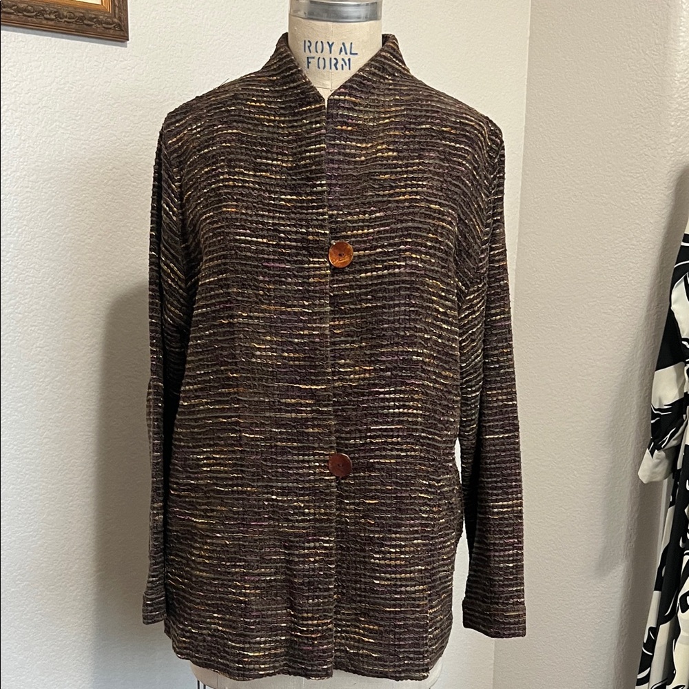 Elegant Brown Striped Boucle Blazer